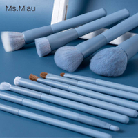 Blue Makeup Brush Set Animal Hair Pointillist Brushes Super Soft Set