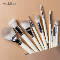 High Quality Customizable Milky White Solid Wood Handle Mixed Hair Professional Makeup Brush Set