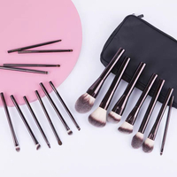 Luxury Aluminum Handle Animal Fiber Mixed Hair Coffee Color Makeup Brush Professional Set of 17 Pcs