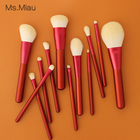 Wholesale High Quality Private Label Custom Fiber Hair Red Makeup Brushes Professional Set